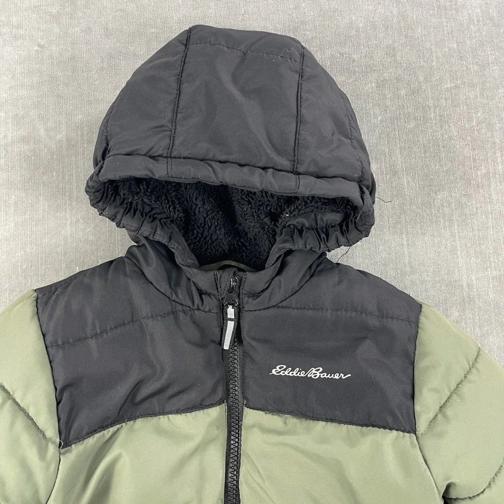 Eddie Bauer Kids 4T Green Puffer Jacket Sherpa Lined Hooded E5320W950
